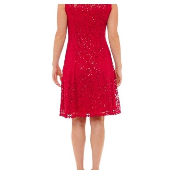 NWT Liz Claiborne Red Lace Sequin Fit and Flare Dress Sleeveless Lined Women 16 - Picture 8 of 14